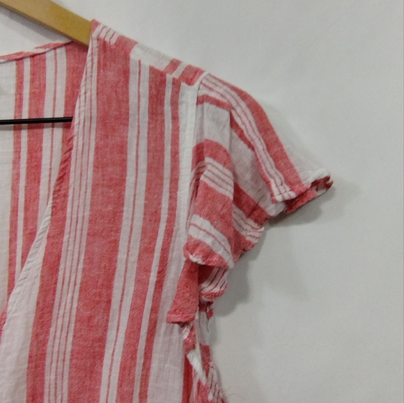 Old Navy Linen Blend Striped Top Women's L Red White Boho Retro 90s Y2K - Picture 3 of 8